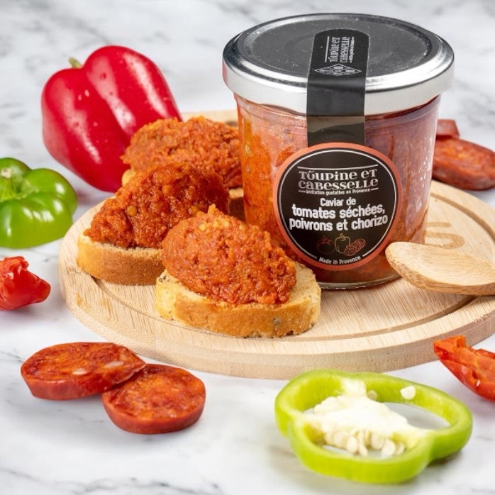 Caviar de tomates séchées, poivrons et chorizo