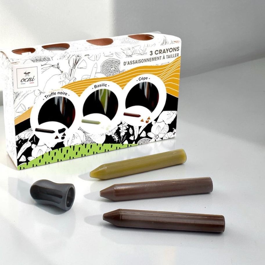 Coffret 3 Crayon à Tailler - Truffe Noire, Basilic Bio et Cèpe